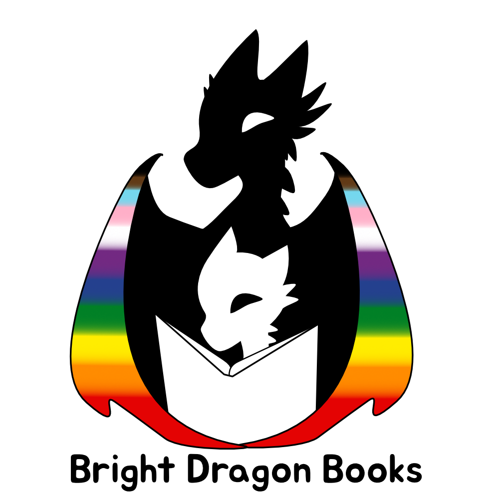 Bright dragon Books Logo - A parental dragon with raindow wings reading with their child dragon